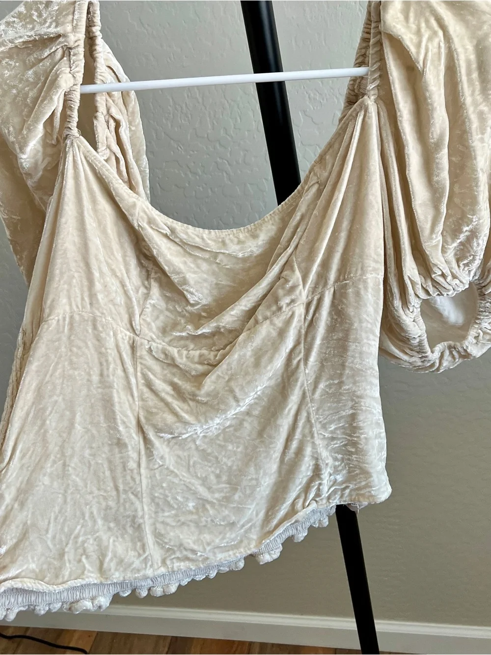 Reformation Luka Velvet Cream Puff Sleeve Blouse